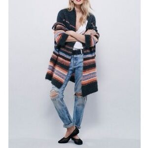 Free People Oversized Striped Alpaca Open Cardigan Medium